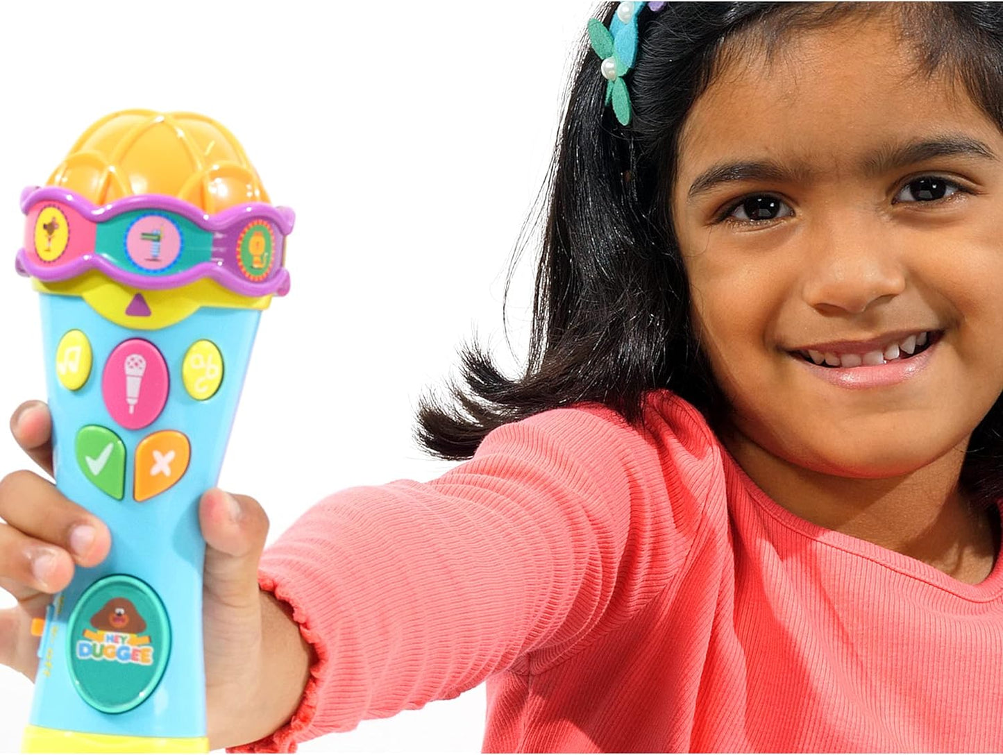 Hey Duggee Toys HD23 Brinquedo de microfone para crianças - ajuda no desenvolvimento infantil, aprendizado, observação, habilidades auditivas - recursos de tempo de teste e modos de cantar junto, 3 anos ou mais, cinza claro