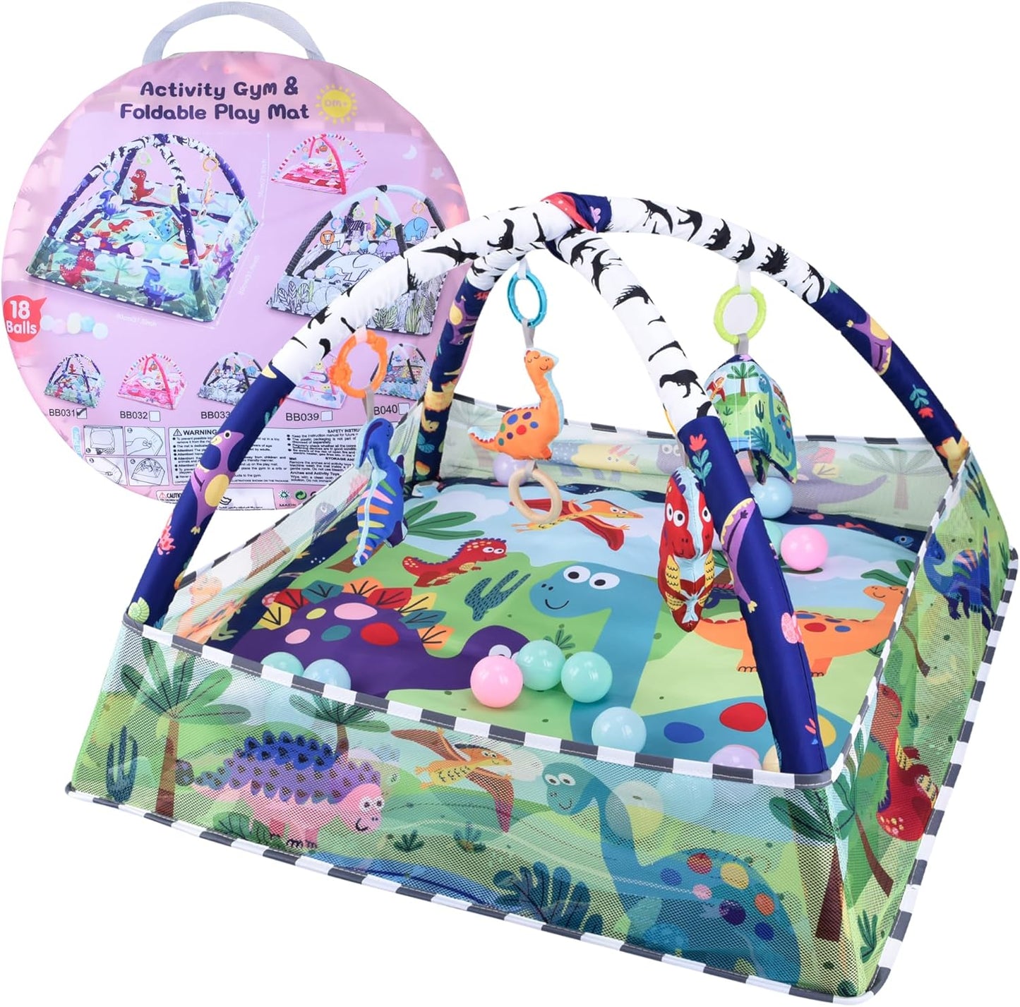 Bebamour Alfombras de Juegos para Bebés, Gimnasios de Piso desde el Nacimiento, 18 Pelotas, 5 Piezas de Juguetes Colgantes, Alfombras de Juegos Suaves para Bebés, Gimnasios de Actividades, Gimnasios de Piso para 0-24 Meses (Verde)