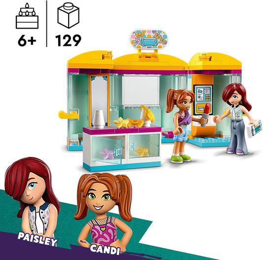 LEGO Loja de acessórios minúsculos Friends, brinquedo de construção para meninas, meninos e crianças de 6 anos ou mais, conjunto de minibonecas com personagens Paisley e Candi, pequena ideia de presente de aniversário 42608