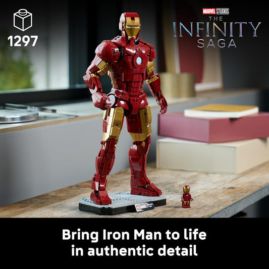 LEGO | Marvel Iron Man Mark 3 Collector's Edition Figure - Kit de Modelo de Exibição dos Vingadores para Adultos - Inclui Minifigura e Reator Arc - Presente Colecionável para Fãs - 76344