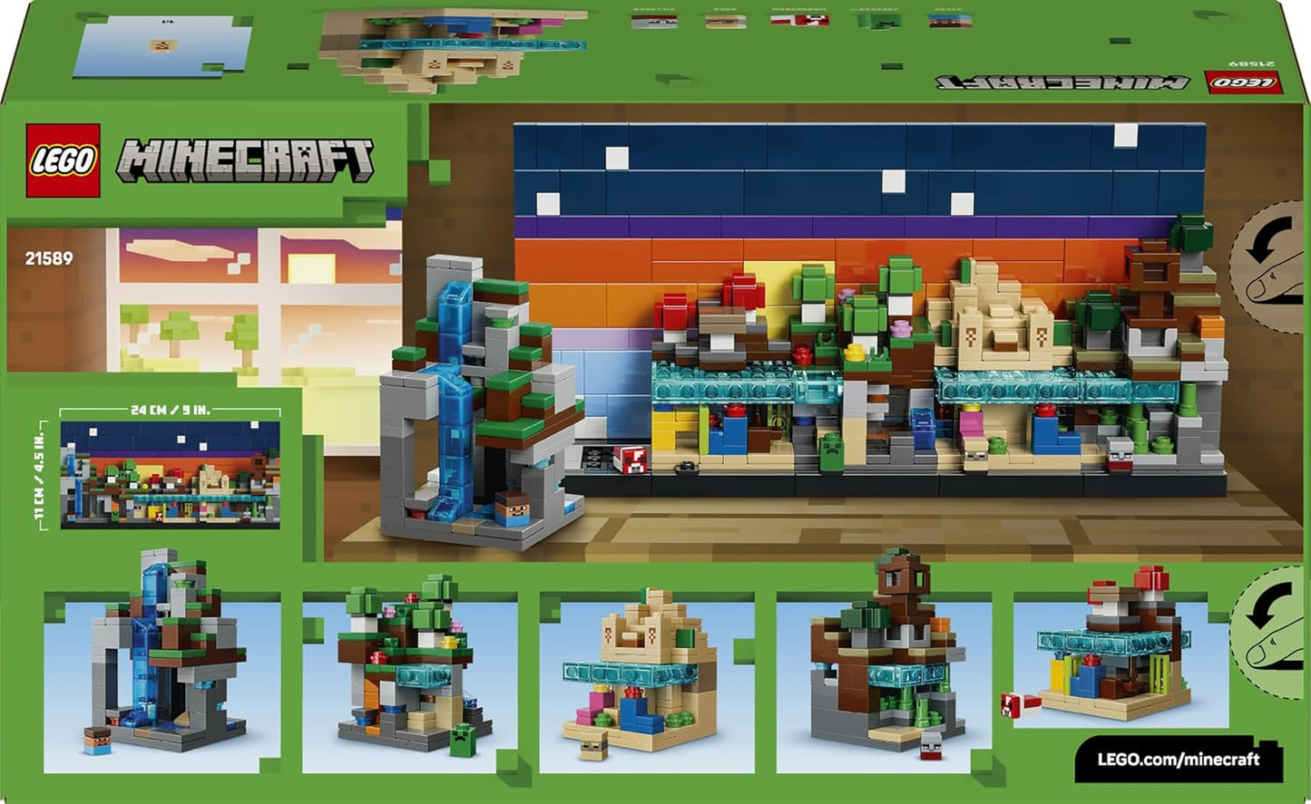 LEGO Minecraft Mini Biomas - Kit de Decoração de Quarto em Miniatura DIY - Quebra-cabeça 3D com 5 Microfiguras - Presente Gamer para Meninos, Meninas e Adolescentes a partir de 12 Anos - 21589