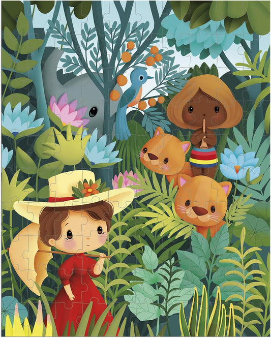 Janod - Quebra-cabeça 100 Peças Inspirado em Rousseau - Quebra-cabeça 100 Peças Infantil - Jogo Educativo - Desenvolve Paciência e Destreza - Certificado FSC - A partir de 6 anos, J02550