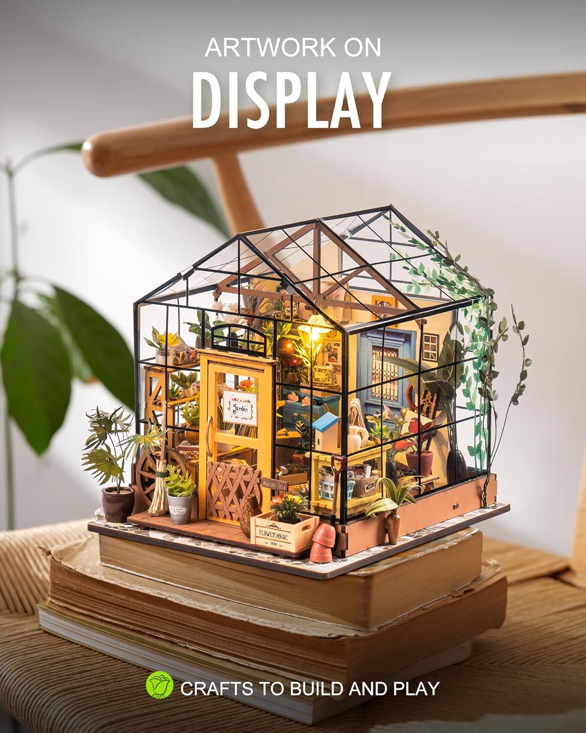 Rolife Kit de casa em miniatura DIY para adultos, estufa, casa de bonecas, kit de artesanato para adultos, kit de modelo para montar, presente de aniversário para mulheres e meninas (Cathy's Flower House)