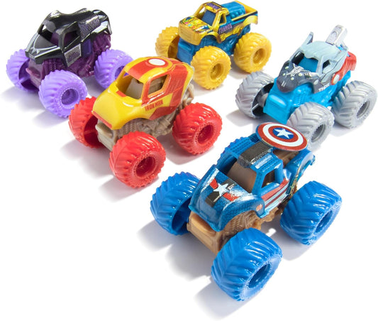 Monster Jam, Marvel Mini Pacote Oficial com 5 Miniaturas e Caminhão Monstro Colecionável Misterioso, Escala 1:87, Brinquedos Surpresa para Crianças a partir de 3 Anos