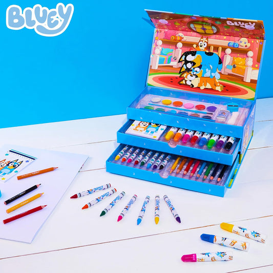 Bluey Juego de arte para niños de más de 40 piezas Juegos para colorear para niños Pinturas Lápices de colores Lápices de colores Suministros de arte Regalos para niños