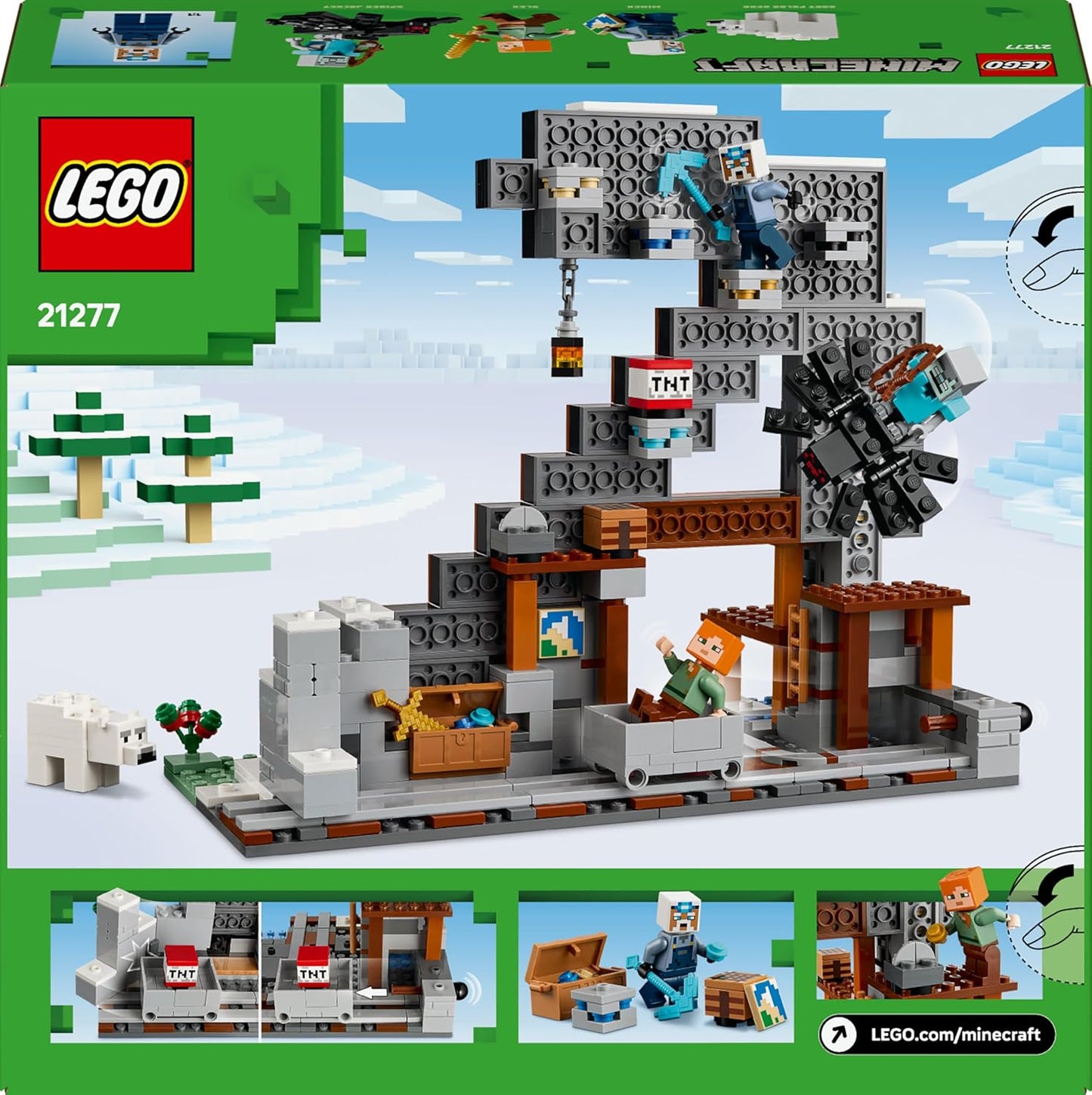 LEGO Minecraft The Pickaxe Mine - Brinquedo de Construção Interativo - Incluindo as Figuras de Jóquei Alex, Miner e Aranha Perdida - Decoração para Quarto de Jogador - Presente Colecionável para Meninos e Meninas a partir de 8 Anos - 21277