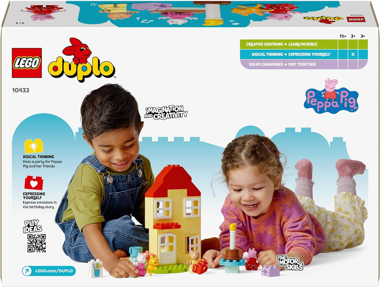 LEGO DUPLO Peppa Pig Birthday House Playset, brinquedos de aprendizagem para crianças para meninas e meninos de 2 anos ou mais com 3 figuras, incluindo. Pedro Pony e Suzy Sheep, além do Teddy da Peppa, Idéia de Presente 10433