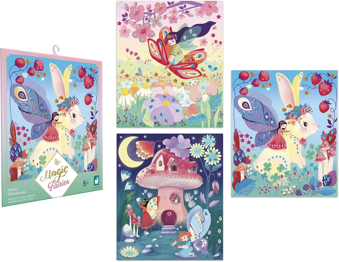 Janod - 3 Quadros para Decorar com 300 Strass - Tema Fadas - Kit Lazer Criativo Infantil - A partir de 5 Anos - J09170