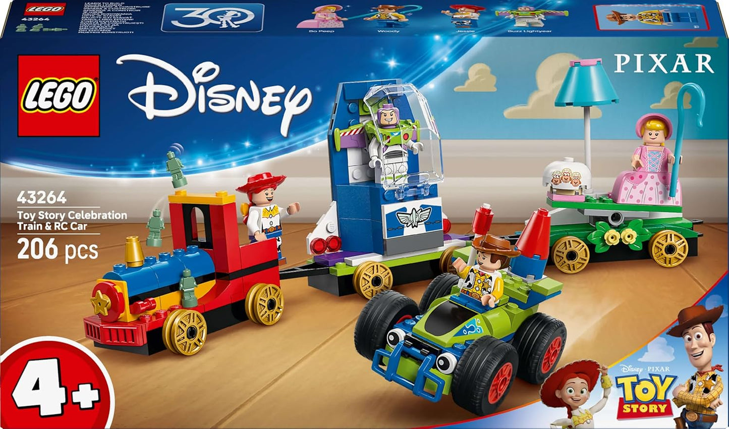 LEGO ǀ Disney e Pixar Toy Story Celebration Trem e Carro RC Conjunto de Construção de Brinquedo com Minifiguras Woody, Buzz Lightyear, Jessie e Bo Peep - Presente de Aniversário para Meninos e Meninas a partir de 4 Anos - 43264
