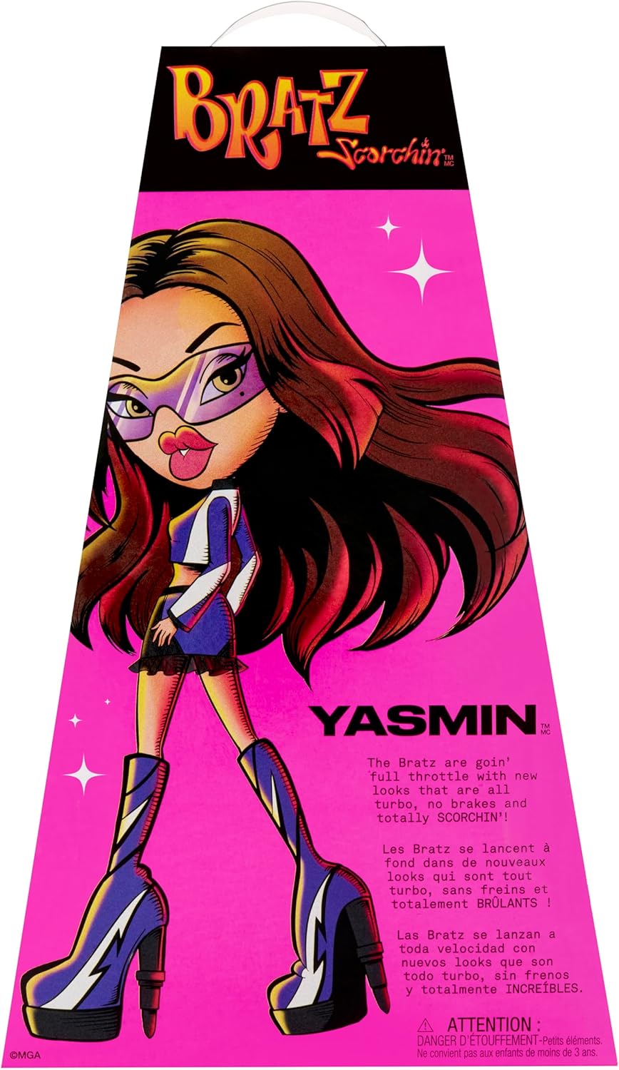 Bratz Scorchin' Yasmin - Inclui 1 boneca fashion, vem com roupa e acessórios, bonecas inspiradas em motos, brinquedos fofos para meninas, roxa