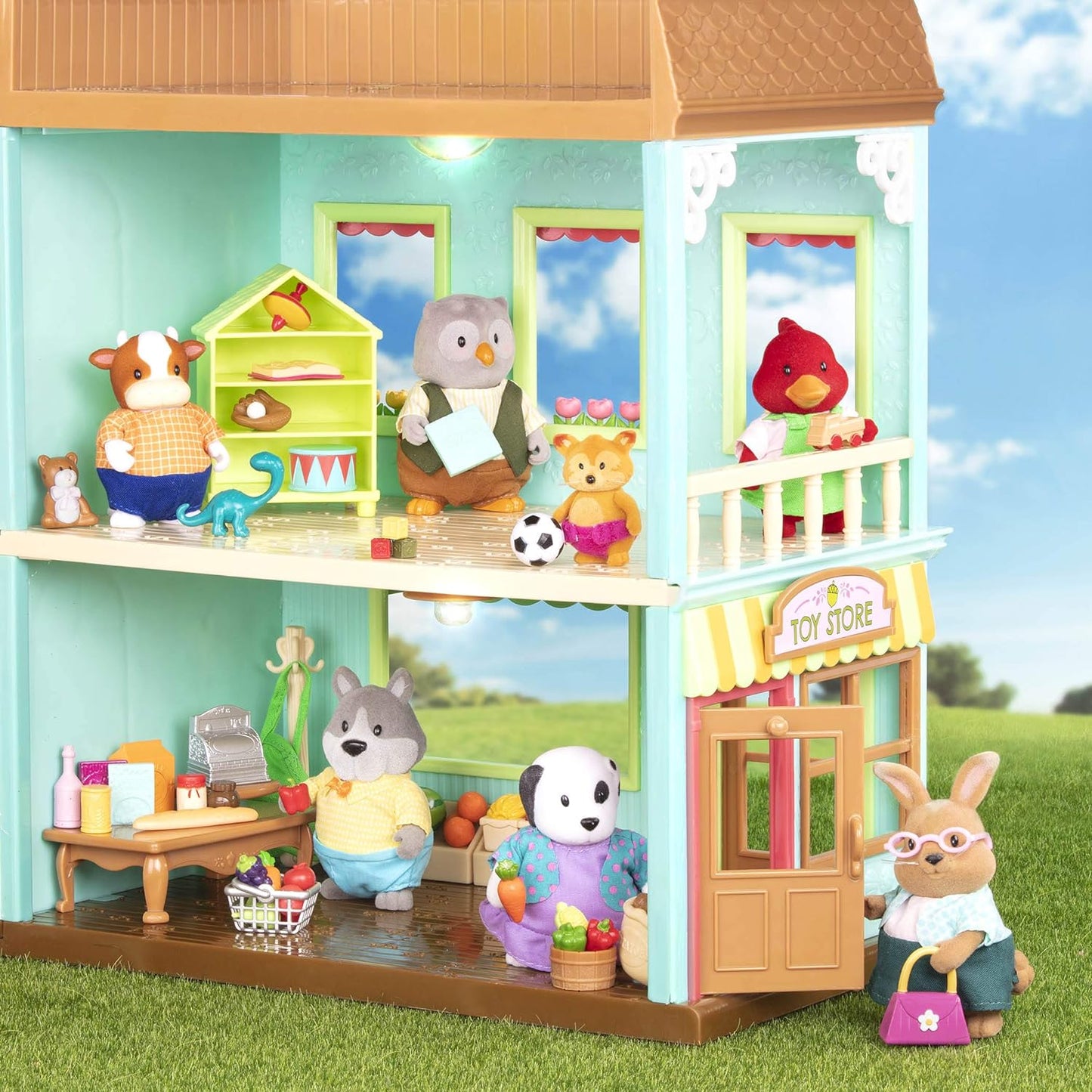 Li'l Woodzeez - Honeysuckle Hillside Cottage - Juego de 20 piezas con casa de juegos, muebles y accesorios - Casas en miniatura y juegos para niños de 3 años en adelante