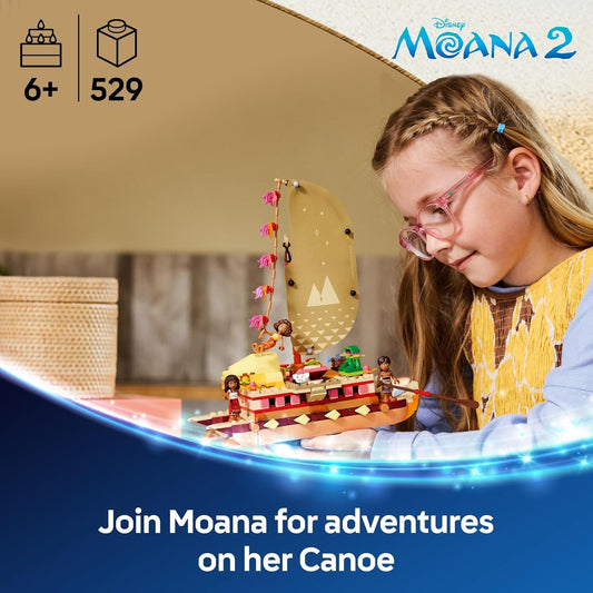 LEGO ǀ Disney Princess Moana’s Adventure Canoe Building Toy para meninas e meninos de 6 anos ou mais, conjunto inclui um barco e figuras de minibonecas de 4 personagens, presente de aniversário infantil