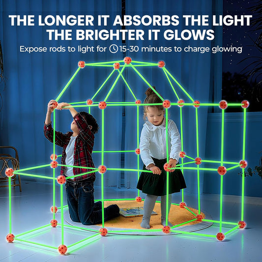 Tiny Land Kit de Construção de Forte com 130 Peças para Crianças - Brilha no Escuro, Brinquedos de Construção para Crianças de 5 a 10 Anos, Kit de Construção de Cabana DIY para Meninos e Meninas