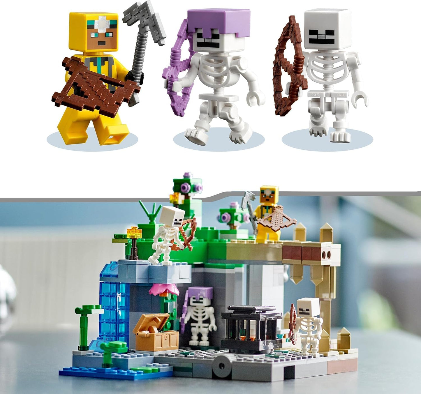 LEGO Minecraft The Skeleton Dungeon Set, brinquedo de construção para meninos e meninas de 8 anos ou mais, com cavernas, mobs e figuras com acessórios de besta, presente de aniversário infantil