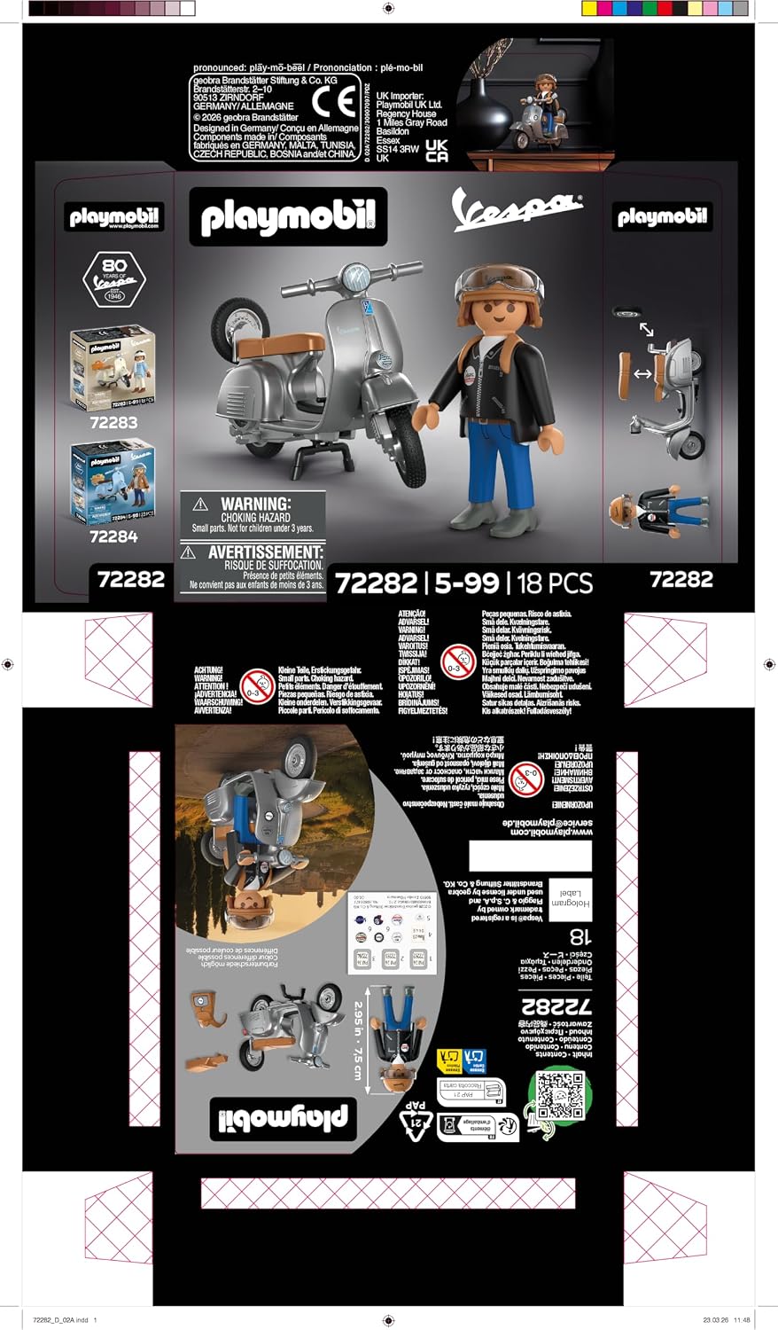 Playmobil | Vespa | Vespa 80º Aniversário: Estilo Original | Edição de aniversário com design retrô prateado, incluindo figura, capacete e cartela de adesivos | Para crianças a partir de 4 anos | 72282