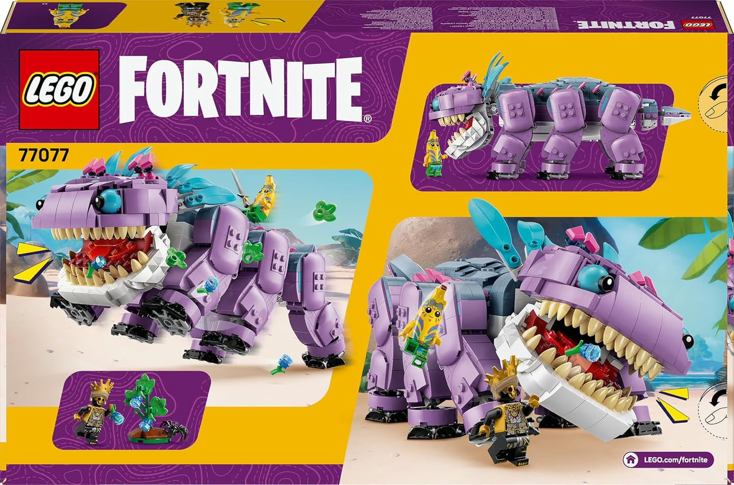 LEGO Brinquedo Fortnite Klombo - Figura de dinossauro para brincar e exibir com minifiguras Oro e Island Peely - Presente para meninos, meninas e fãs de jogos a partir de 10 anos - 77077