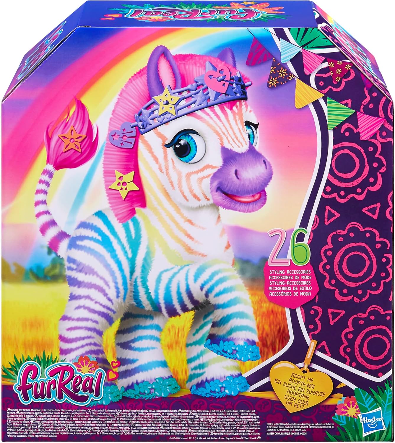 FurReal Zenya My Rainbow Zebra Toy, juguetes interactivos para mascotas para niñas y niños de 4 años en adelante