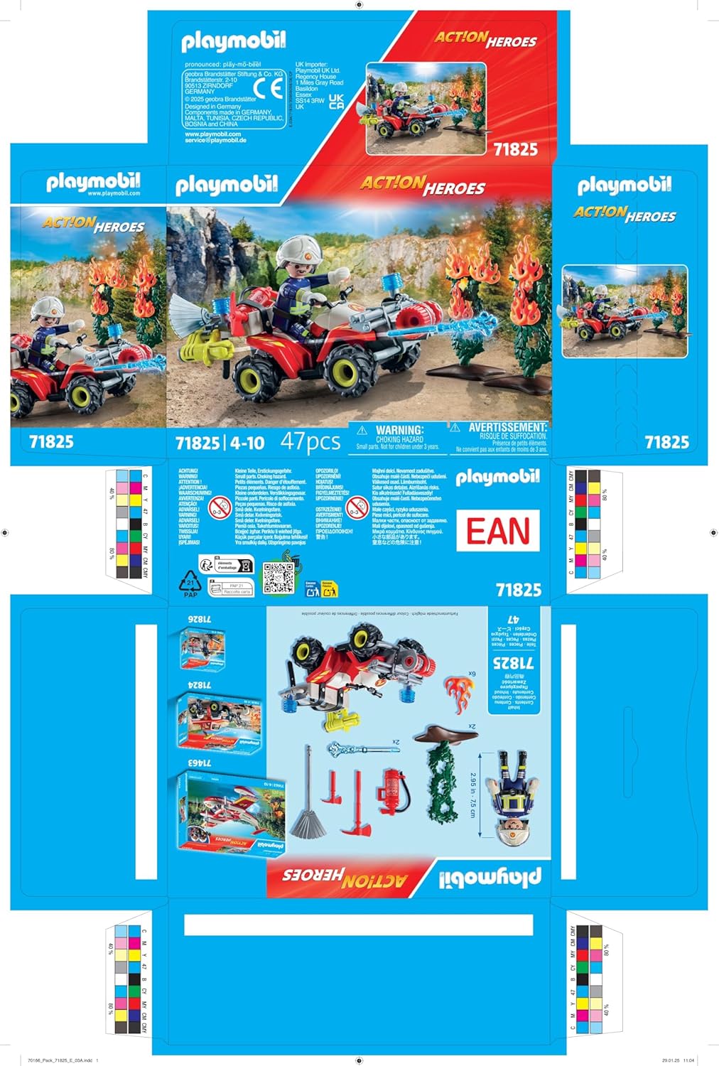 Playmobil | Heróis de Ação | Quadriciclo de Bombeiros Apaga Incêndio em Cerca | Caminhão de Bombeiros | Brinquedos para Crianças a partir de 4 anos | 71825