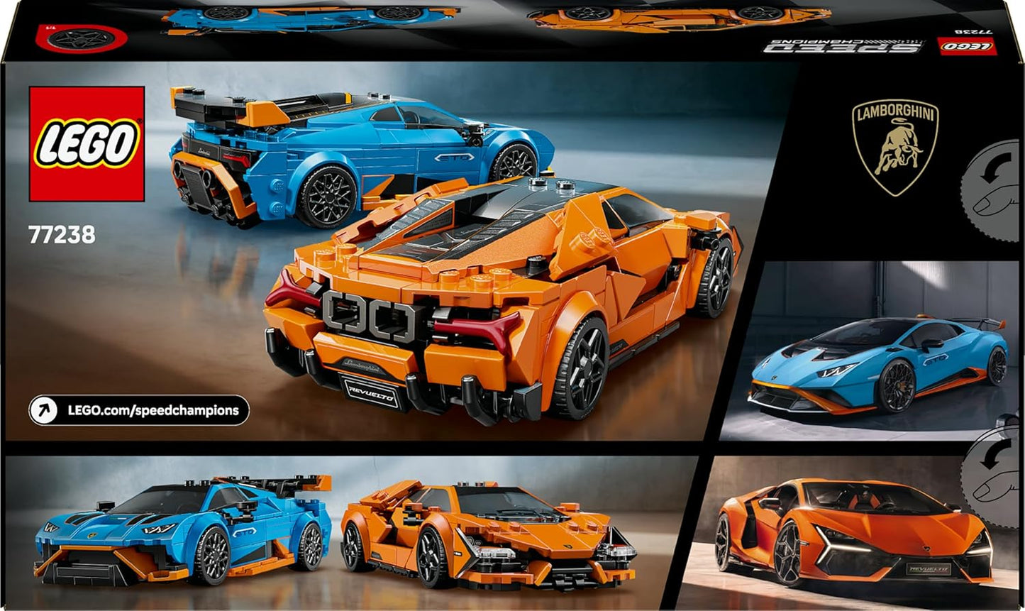 LEGO Speed Champions Lamborghini Revuelto e Huracán STO - Kit de Modelo de Carros de Corrida de Brinquedo com 2 Minifiguras de Pilotos - Presente de Aniversário para Meninos a partir de 10 Anos - 77238