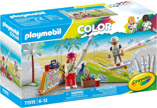 Playmobil 71515 Cor: Skate Park, acrobacias ousadas de skate, com marcadores e acessórios solúveis em água, dramatização divertida e imaginativa, conjuntos de jogos artísticos adequados para crianças a partir de 6 anos
