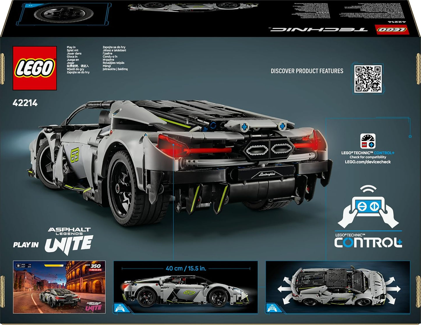 LEGO Technic Lamborghini Revuelto Super Sports Car Toy - Modelo de carro controlado remotamente com luzes, direção e um hub de bateria recarregável - Presente para meninos a partir de 10 anos - 42214