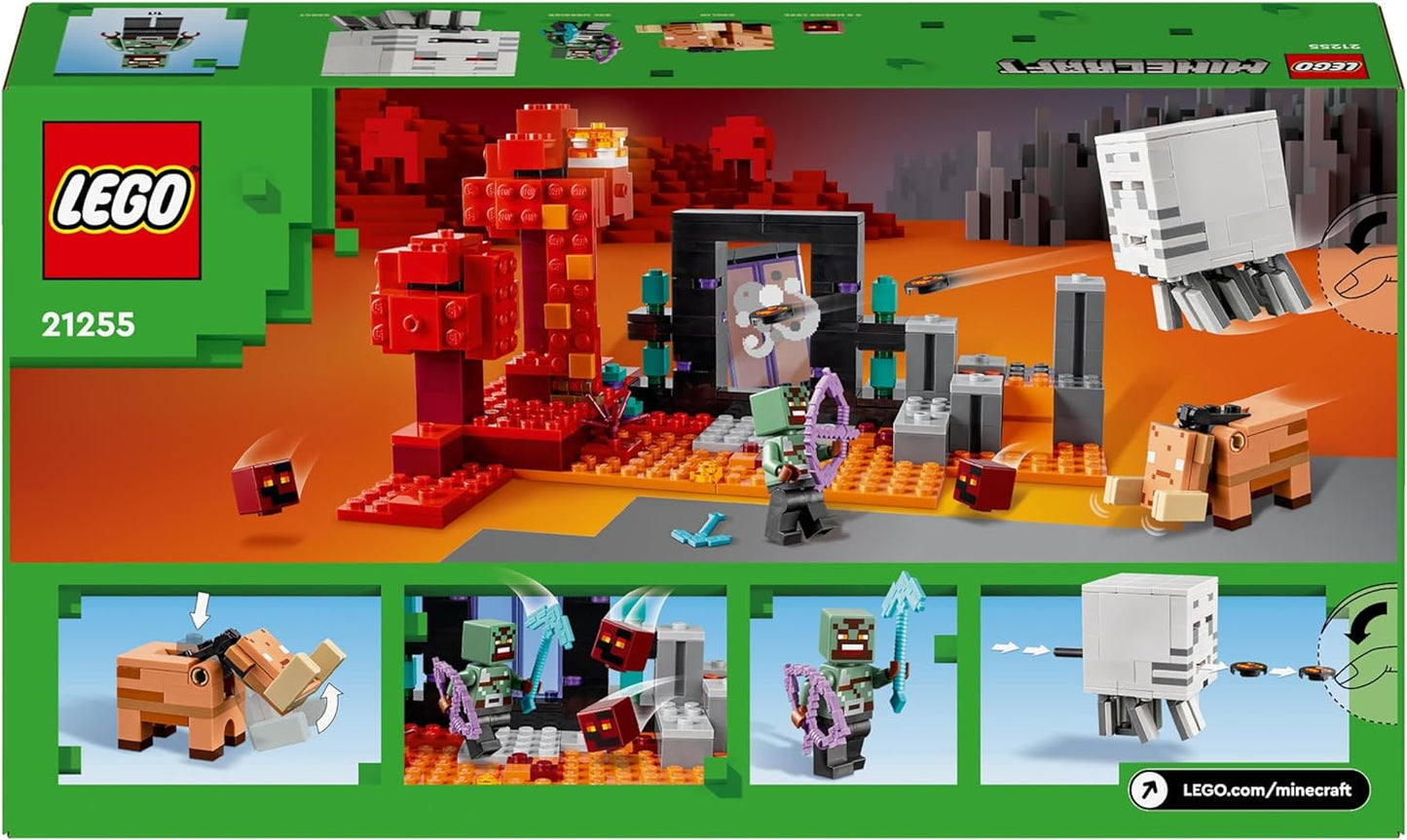 LEGO Minecraft The Nether Portal Ambush Adventure Set, juguetes de construcción para niños y niñas con escenas de batalla, personajes icónicos y figuras de mobs de juego, regalos para niños a partir de 8 años 21255