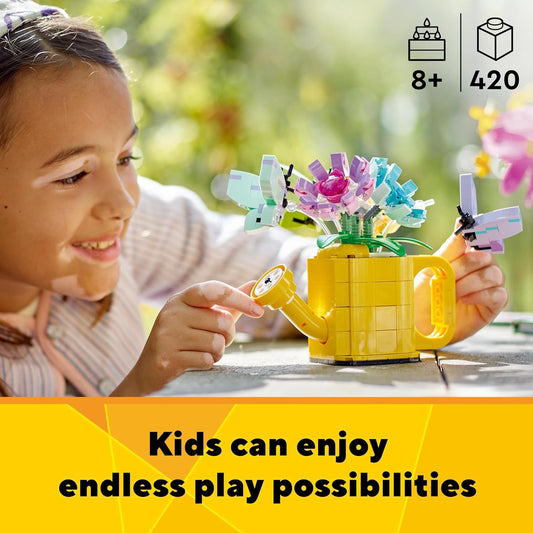 LEGO Creator 3 en 1 Flores en Regadera Juguete de Bota de Agua para 2 Pájaros en una Percha, Set de Animales para Niñas, Niños y Niños, con 3 Juguetes de Mariposa, Es un Excelente Accesorio de Escritorio, Regalo de la Naturaleza 31149