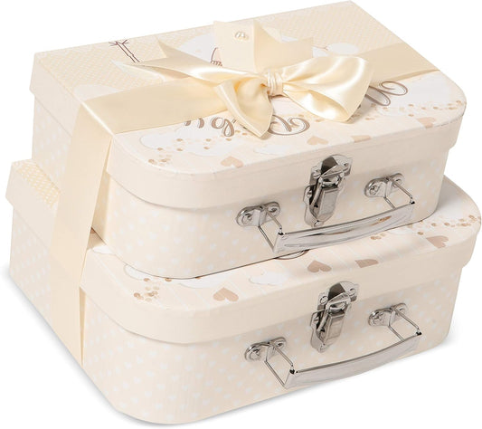 Baby Box Shop - Duas caixas prontas com fita de cetim e etiqueta para malas pequenas e médias, presentes para bebês, caixa de presente de chá de bebê faça você mesmo para meninos