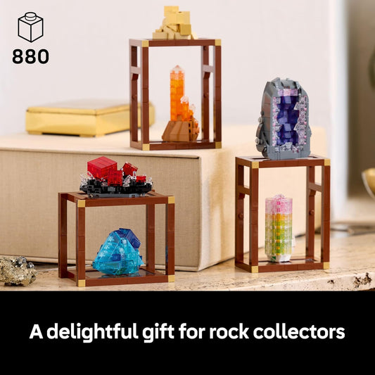 LEGO Conjunto de Construção Ideas Coleção de Minerais para Adultos - Modelo de Exibição com Elementos de Cristal, incluindo Ametista, Fluorita e Quartzo Tangerina, além de 3 Suportes - Ideia de Presente para Decoração de Casa - 21362