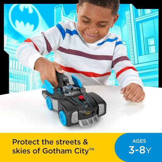 Fisher-Price Imaginext DC Super Friends Bat-Tech Batmóvel, veículo transformável de empurrar com figura do Batman que acende, para crianças de 3 a 8 anos - GWT24