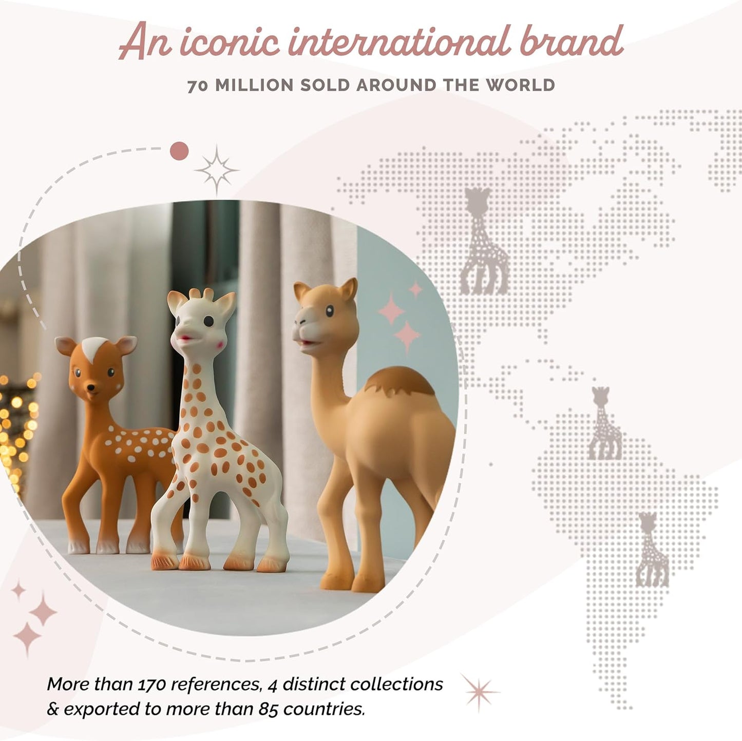 VULLI Sophie la Girafe Al' Thir the Camel Companion Brinquedo de dentição para bebês, 100% borracha natural sem ftalato Fácil de segurar Mordedor para bebês adequado para bebês recém-nascidos - caixa de presente