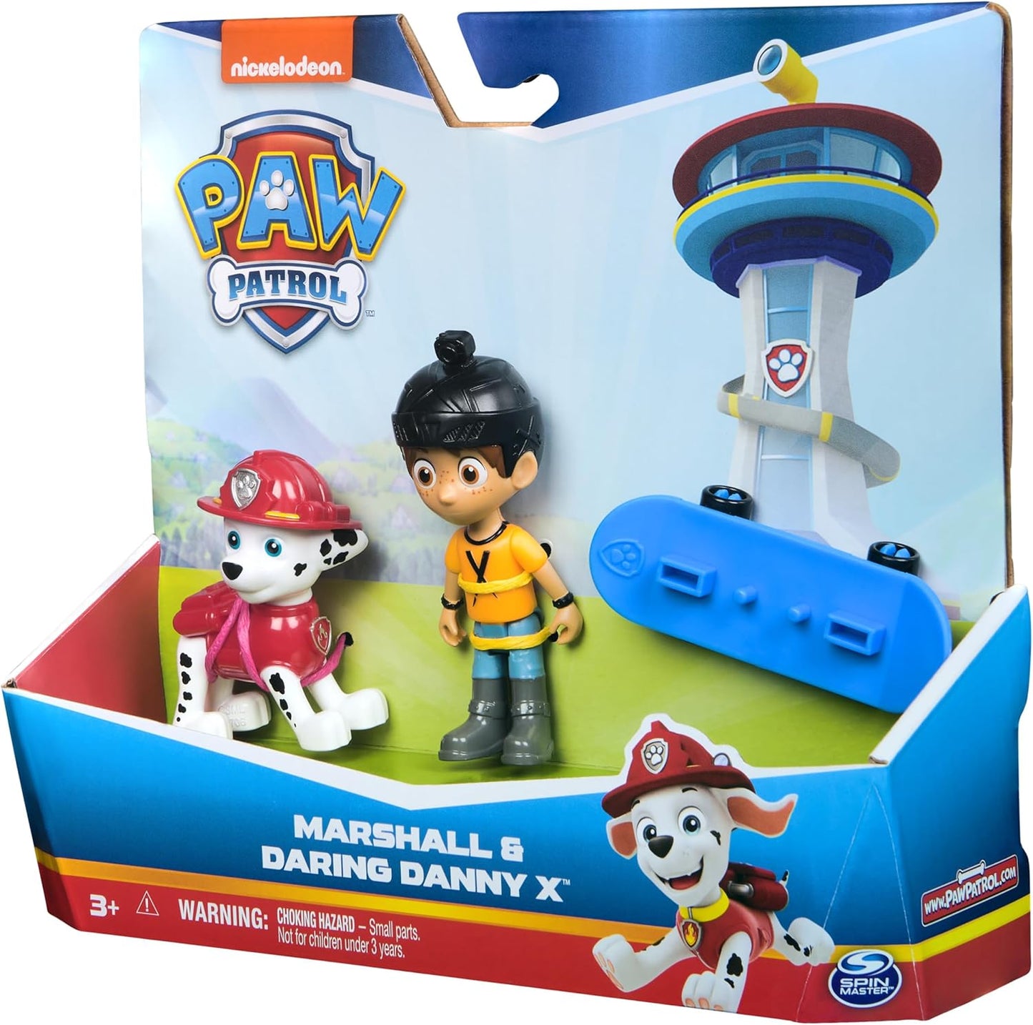 Paw Patrol Marshall e Daring Danny X Figures com skate, brinquedos infantis para meninos e meninas de 3 anos ou mais