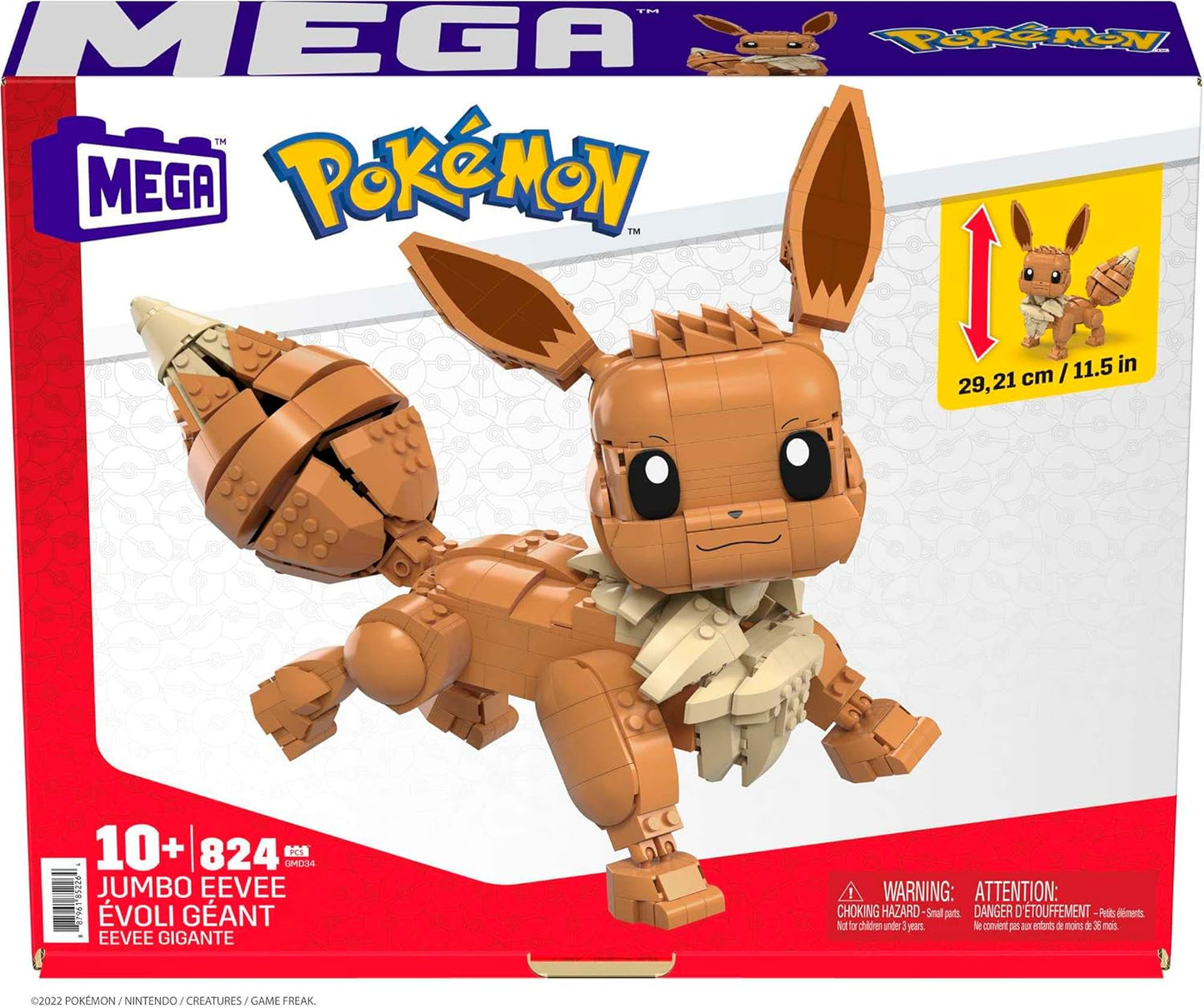 MEGA Conjunto de construção de brinquedos Pokémon Jumbo Eevee, 11 polegadas de altura, articulado, 824 peças e peças, para meninos e meninas, a partir de 6 anos, GMD34