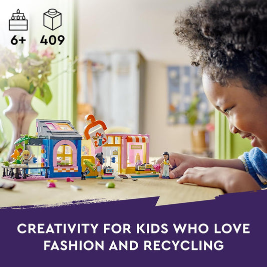 LEGO Friends Tienda de moda vintage, tienda de juguetes para construir para niñas y niños a partir de 6 años, con personajes de minimuñecas y figura de animal gato, idea de regalo para juegos de rol para niños 42614