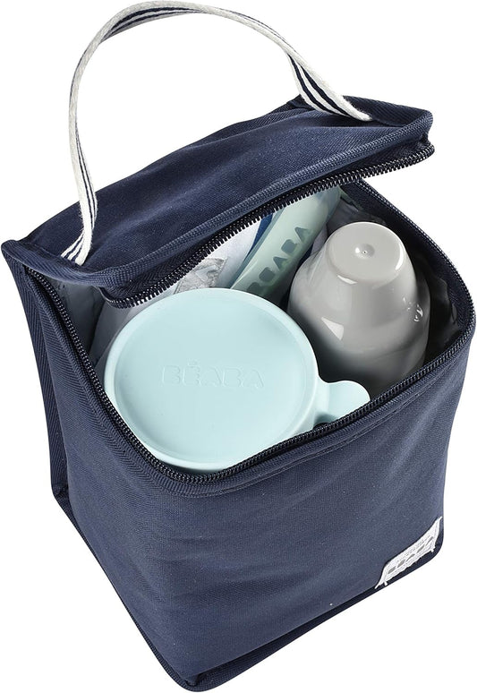 BÉABA - Bolsa Comida Bebé Aislante - Gran Capacidad - Almacenamiento Botella Térmica - Bolsa Transporte Comida Completa - Plegable - Material Suave Impermeable - Azul Marino