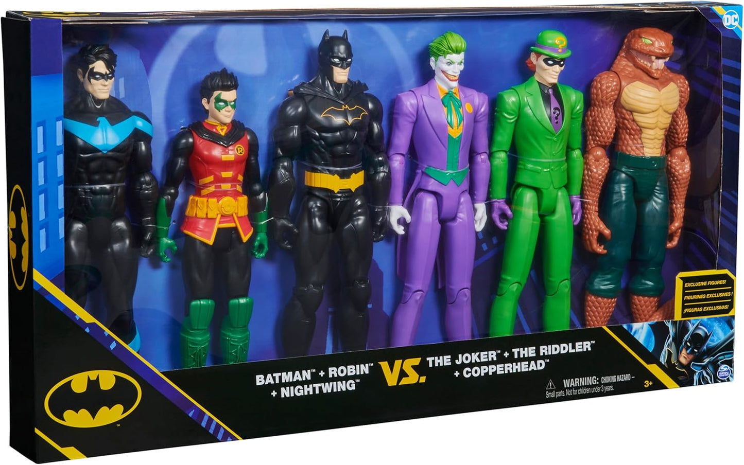 DC Comics, pacote de 6 Batman | Batman, Robin, Asa Noturna, O Coringa, O Charada, Copperhead | Bonecos de ação de 30 cm, brinquedos infantis para meninos e meninas de 3 anos ou mais