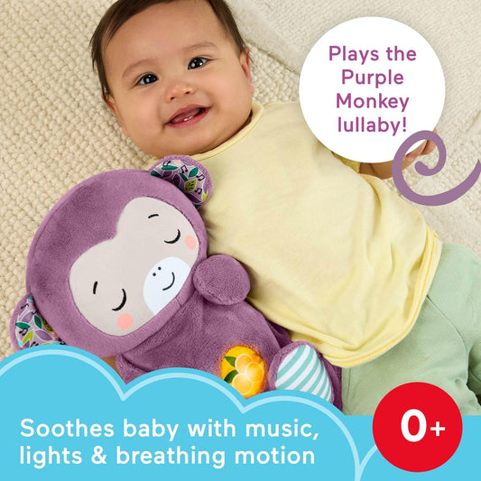 Fisher-Price Brinquedo para Bebê Soothe ‘n Snuggle Macaco de Pelúcia Roxo com Sons Sonoros, Movimentos de Respiração e Luzes para Recém-Nascidos a partir de 0 Meses, JLH41