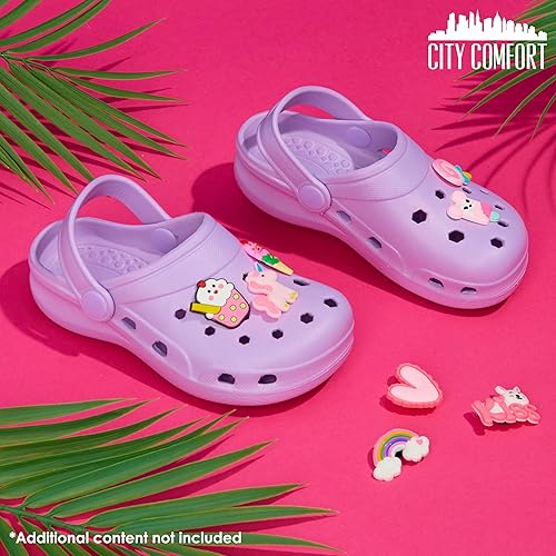 CityComfort Girls Clogs com pingentes removíveis, sapatos de praia e piscina - presentes para meninas