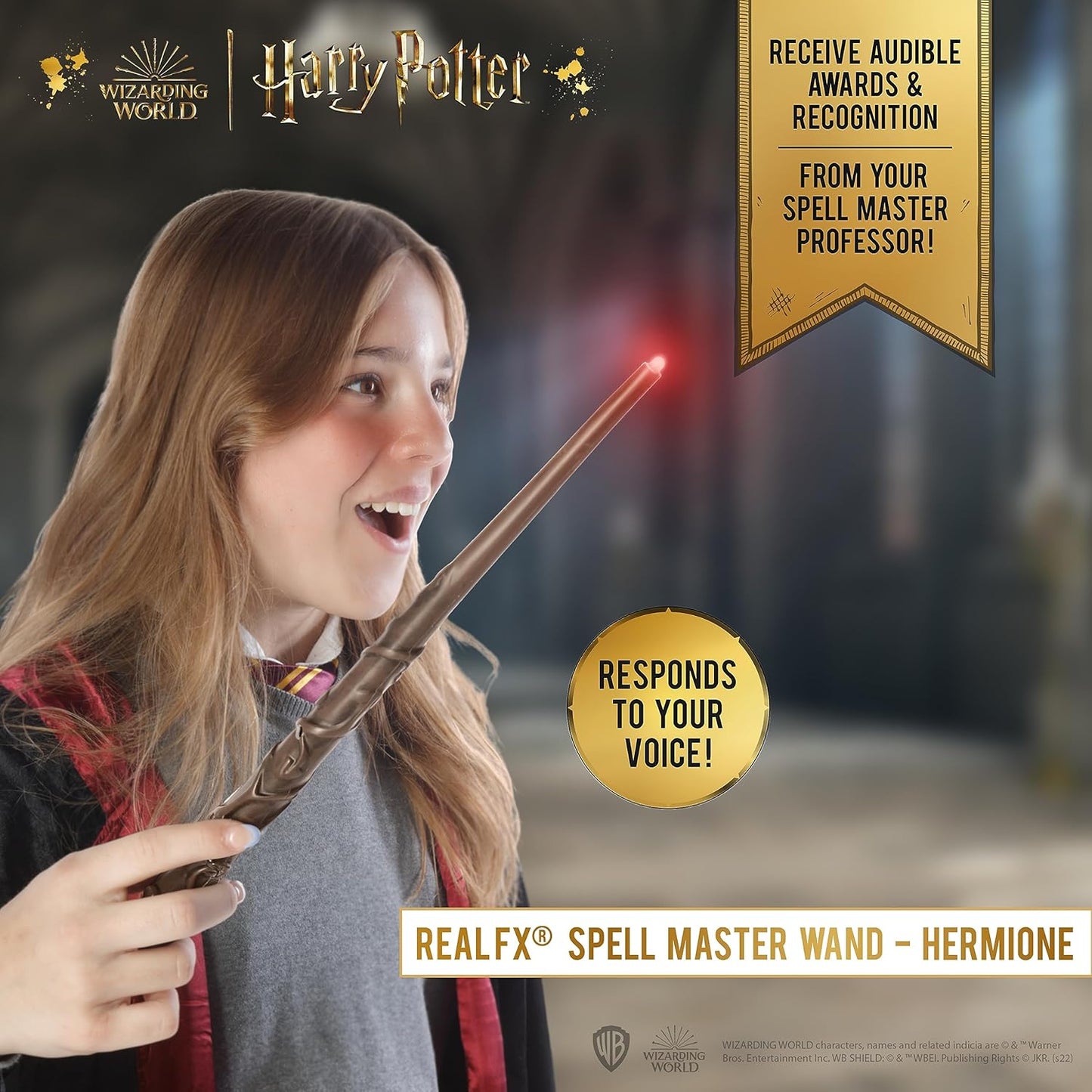 WOW! STUFF Varinha Harry Potter com Efeitos Reais | Varinha ativada por voz e luz e som | Presentes e Brinquedos Oficiais de Harry Potter do Mundo Mágico | Acessório de Fantasia para Fãs e Crianças a partir de 6 anos