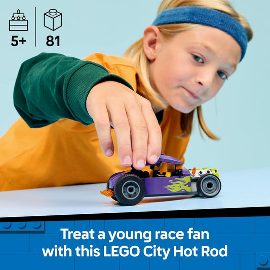 LEGO City Hot Rod - Carro de Corrida de Brinquedo com Minifigura de Piloto e Teto Dobrável - Conjunto de Construção para Desenvolvimento da Coordenação Motora Fina - Ideal para Presente de Aniversário para Meninos a partir de 5 Anos - 60485