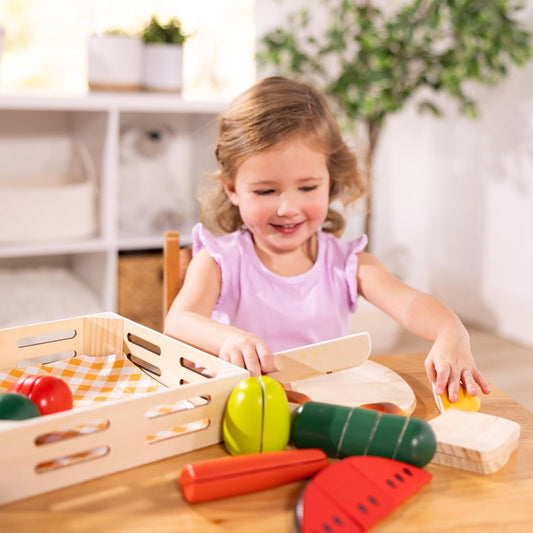 Melissa & Doug Comida de juguete para cortar de madera Juguetes de comida de madera Comida de juguete Comida de juguete Accesorios de cocina 3+ Regalo para niño de 3 años, Regalo para niña de 3 años