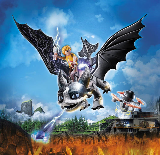 PLAYMOBIL DreamWorks Dragons 71081 Dragões: Os Nove Reinos - Trovão e Tom, Figura de Dragão com Função de Tiro e Efeitos de Luz, Brinquedo para Crianças a partir de 4 Anos