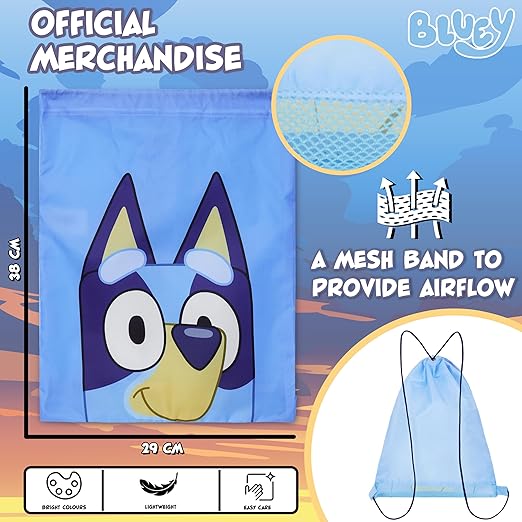 Bluey Bolsas com cordão para crianças, bolsa de natação de 29 x 38 cm com ventilação de fluxo de ar
