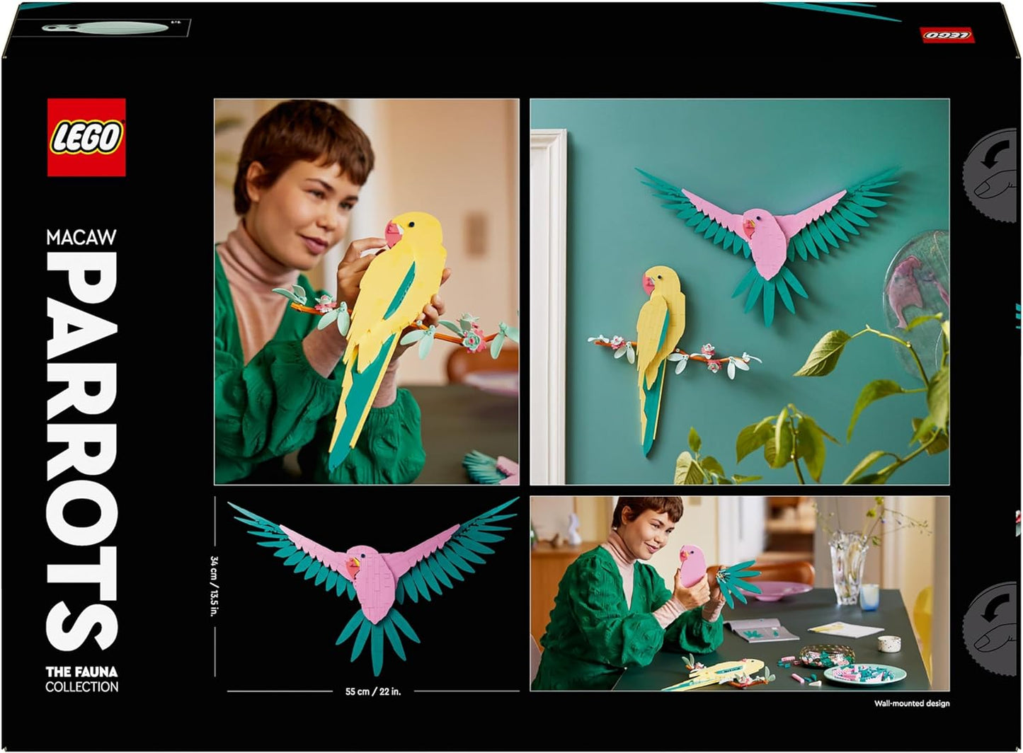 LEGO Art The Fauna Collection - Loros guacamayos, arte de pared para decoración de sala de estar, idea de decoración de oficina en casa, juego de manualidades con temática de pájaros para adultos, regalos para mujeres, hombres, ella o él 31211