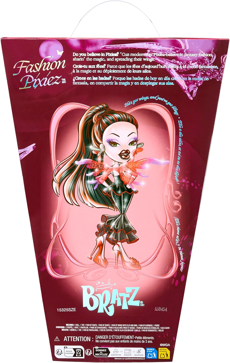 Bratz Fashion Pixiez Lina - Boneca colecionável de fantasia com roupas e acessórios de verdade. As asas se transformam em um anel.
