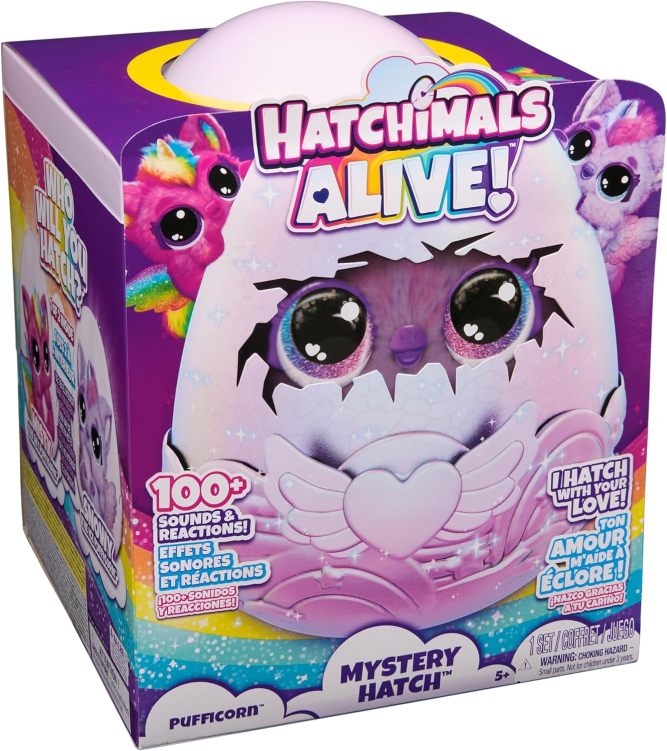 HATCHIMALS Alive, Mystery Hatch Pufficorn, brinquedo interativo surpresa e ovo com névoa, luzes e sons (os estilos variam), brinquedos infantis para meninas e meninos