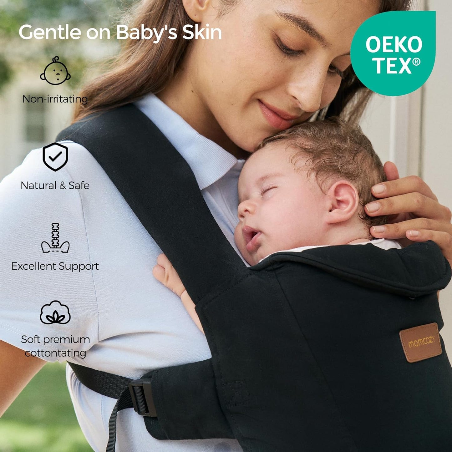 Momcozy Canguru para Recém-Nascido WeeSnug - Leve e Confortável para Bebês de 3,2 a 11,3 kg, Suporte Ergonômico Cruzado nas Costas, Fácil de Vestir, Canguru para Bebê com Suporte Lombar e Mãos Livres, Preto