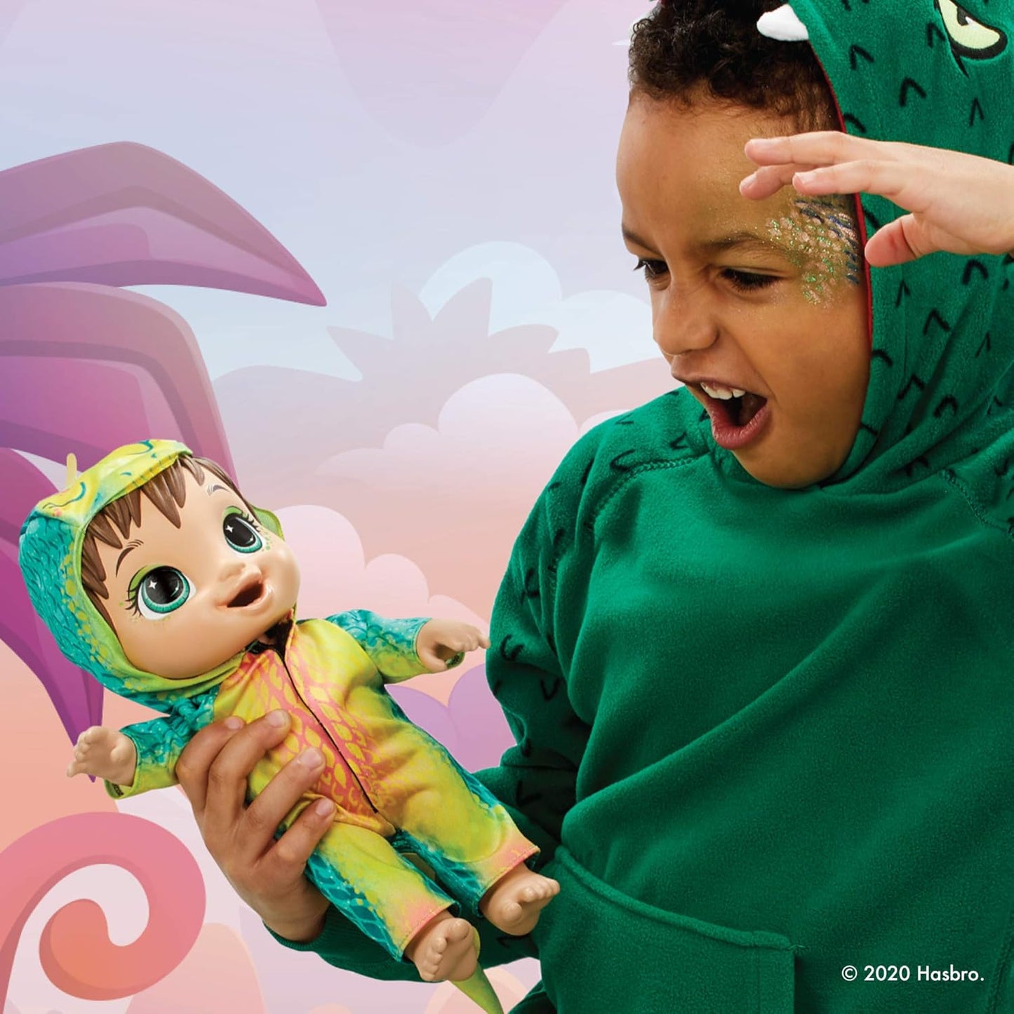 Boneca Baby Alive Dino Cuties, estegossauro, acessórios para bonecas, bebidas, molhos, brinquedo de dinossauro estegossauro para crianças de 3 anos ou mais, cabelo castanho