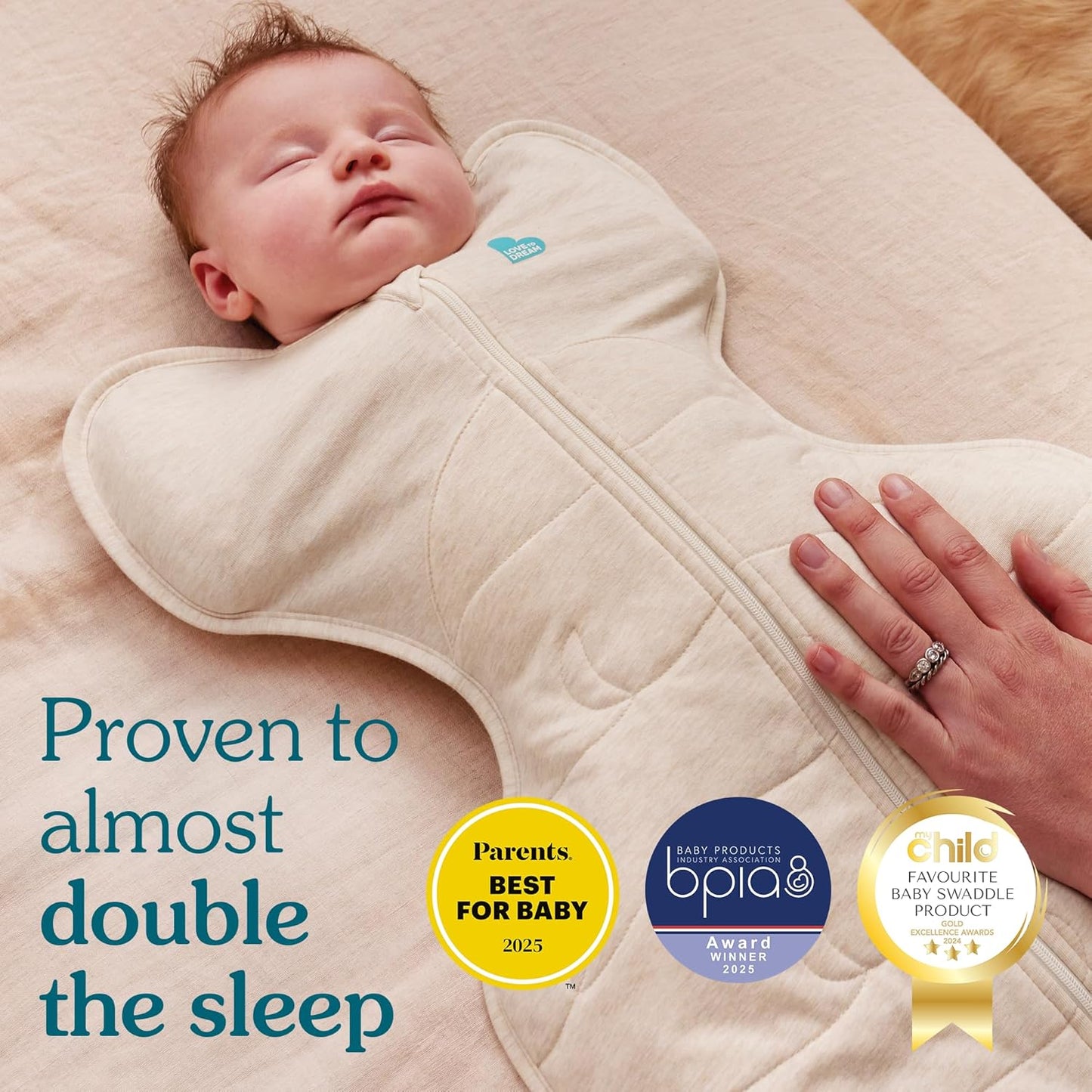 Love To Dream™ Swaddle UP™, Recém-nascido 2,2-3,8kg - Rose O Melhor Amigo do Cordeiro | Ajuste Perfeito, Favorece um Sono Saudável | 2,5 Tog Ideal para Inverno e Outono (16–20°C) | Algodão e Lã Orgânicos, Lavável à Máquina
