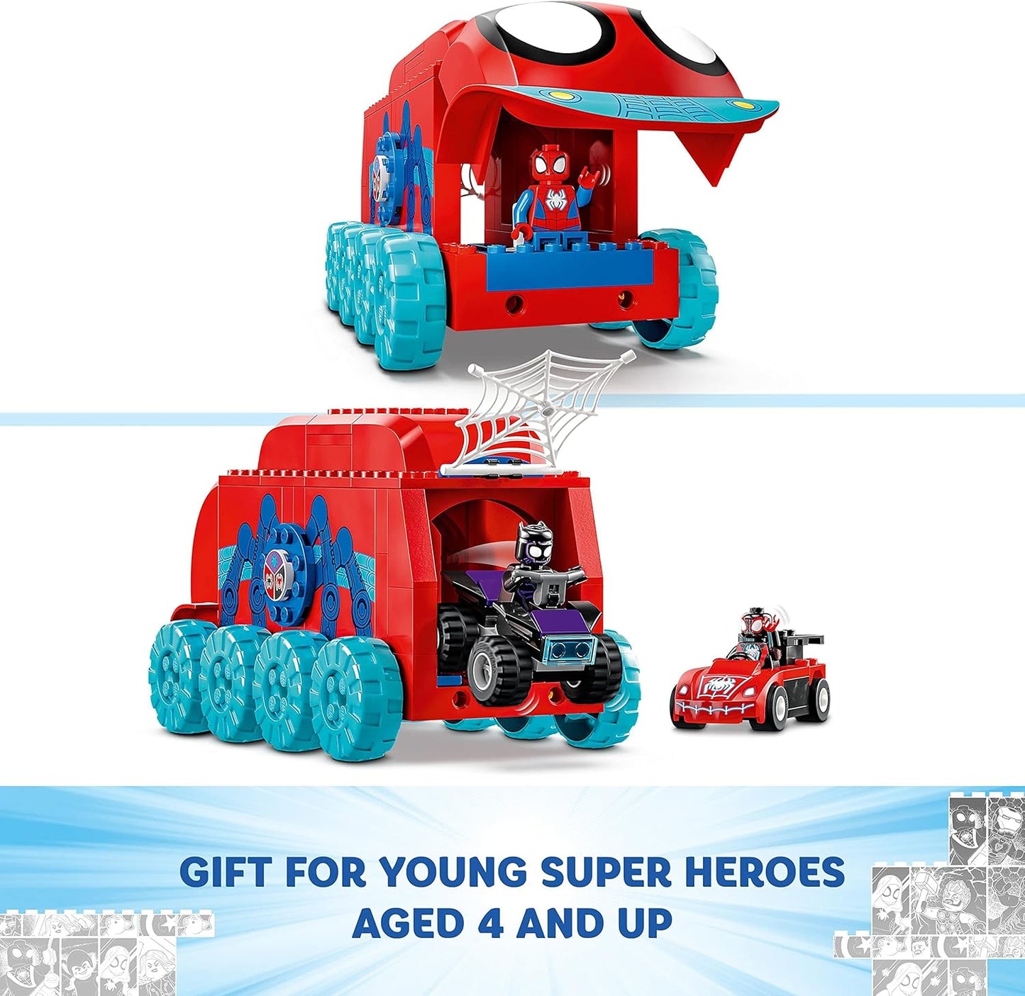 LEGO 10791 Sede móvel do Marvel Team Spidey, brinquedo de construção para meninos e meninas de mais de 4 anos, com minifiguras de Miles Morales e Pantera Negra, ideia de presente de Spidey e seus incríveis amigos